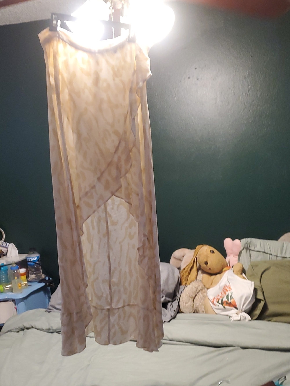 Sheer Beige Animal Print Overlay Skirt